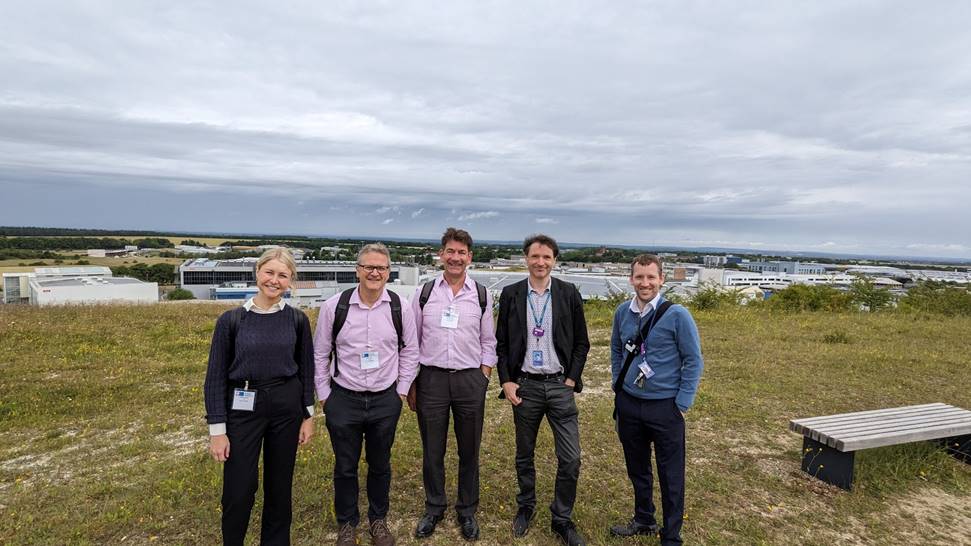 Phil Burrows pictured at the Harwell site with Arup staff and hosts from ISIS/Diamond.