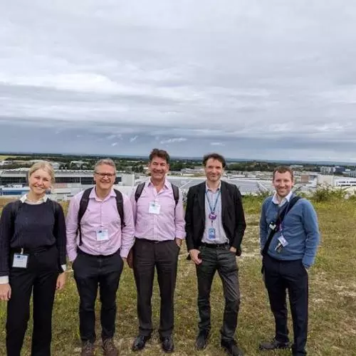 Phil Burrows pictured at the Harwell site with Arup staff and hosts from ISIS/Diamond.