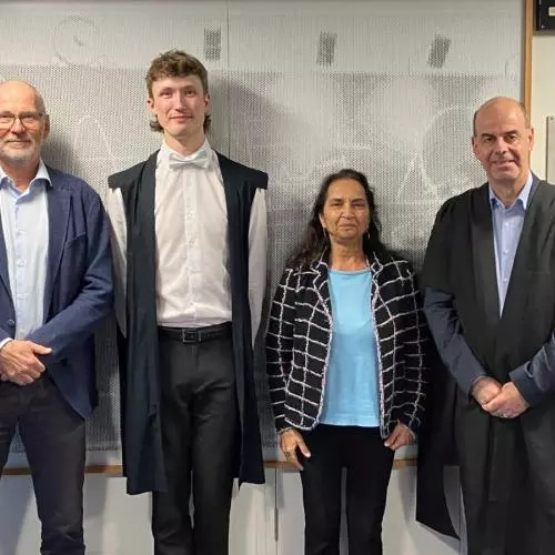From left to right: external examiner Prof. Steinar Stapnes, Joseph Bateman, supervisor Prof. Manjit Dosanjh, internal examiner Prof. Emmanuel Tsesmelis